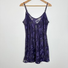 VTG Y2K Sheer Purple Burnout Floral Slip Dress M Fairy Grunge 90s Whimsigoth picture