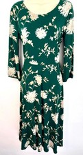 Laura Ashley Floral Midi Dress green Lined 3/4 Sleeve UK 10 D13 picture