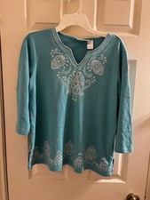 Alfred Dunner Women's Greenish Blue embellished and embroidered size medium picture
