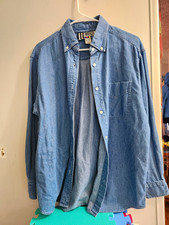 VTG Forenza 90s Button Down Light Denim Shirt Medium Womens 100% Cotton picture