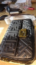 Fendi Black FF Monogram Embossed Crossbody Shoulder Bag Gold Tone Hardware picture