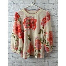 Oddi Los Angeles M Floral Mesh Top Tencel Sheer Rose Print Balloon Sleeve picture