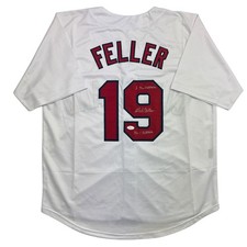 Autographed/Signed Bob Feller Cleveland White Baseball Jersey JSA COA picture