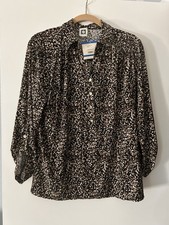 NWT Anne Klein Size XL Black/brown/tan Collared Pullover Blouse With Spandex picture