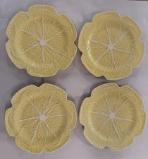 Bordallo Pinheiro Cabbage Leaf Plates 12 Inch Yellow Set of 4 Portugal Vintage picture