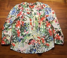 TALBOTS Petites L Top Blouse Petite Large Lp Floral Long Sleeve Popover V-Neck picture
