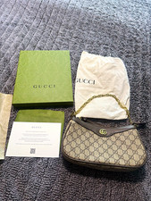 Gucci GG Monogram Small Shoulder Bag Zip Closure Gold Chain Strap Dust Bag picture