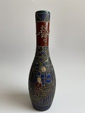 Antique SATSUMA Moriage Hand Painted Enamel Sake Bottle/Vase picture