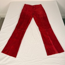 Theory Red Genuine Suede Leather Flare Pants Size M Y2K Split Hemd picture