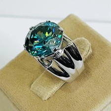 16.00 Ct Blue Treated Diamond Round Cut Solitaire Ring 925 Silver Ring Certified picture