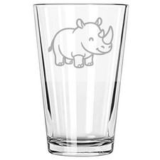 happy rhino Beer Glass Sandblast Etched engraved 16 oz pint picture