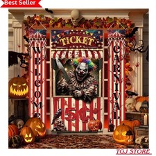 3 Pcs Halloween Carnival Door Cover Set Circus Clown Ticket Party Decorations picture