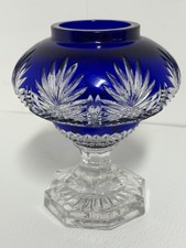 Beautiful Cobalt Blue & Clear Cut Crystal Compote Pedestal Dish picture