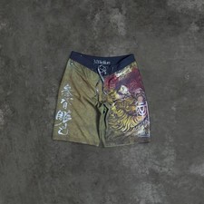 Y2K Affliction Board Shorts Men's 32 Green Graphic Skull Pendant picture