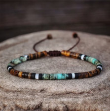 African Turquoise & Tiger Eye Beads Gemstone Healing Dainty Women Men Bracelet picture