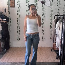 Candie's Y2K low rise light wash flared jeans with embroidered floral design 5 picture