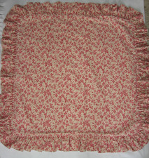 Thomasville Floral Pink Red Tan Ruffled Euro Pillow Sham Square Cottagecore Vtg picture