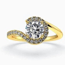 Certified White Diamond 3.20Cts. Round Ring In Yellow Gold Finish - Tariff Free picture