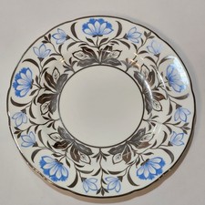 Set of 4 Wedgwood Blue Papyrus Floral Salad Plates Silver Rim England 8.25