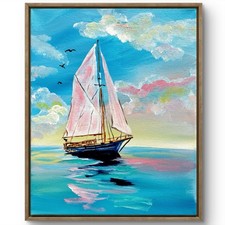 TITA PAINTZ Beautiful Sailboat Ocean Painting Original Handmade Wall Art 11x14 picture
