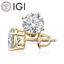 IGI CERTIFIED 2 Ct Real Lab Grown Diamond Studs Earrings 14k Yellow Gold E VVS2 picture