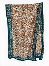 Şal Dünyası Bursa Şalı Silk Scarf Boho Turkish Floral Teal Gold 70 x 21 Artisian picture