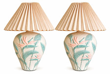 Pair-Circa 1980’s Sculptural Plaster Bird of Paradise Table Lamps Pleated Shades picture