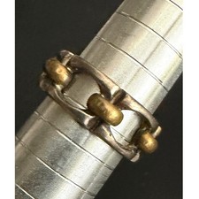 Vintage Sterling Silver Brass Ring Brutalist Modernist Band Two Tone picture