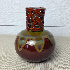 Vintage Studio Art Pottery Oil Lamp Drip Glaze Ceramic 4