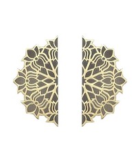 Set of 2 Antique Look Lotus Flower On Corners Brass Door Handle Pair picture