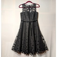Vintage Cache Polka Dot Mesh Homecoming Party Dress Black Swing Circle Skirt picture