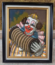 H. Hargrove 10x12 CREEPY CARNIVAL CIRCUS CLOWN Accordion Signed Painting Vintage picture