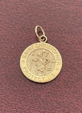 Saint Christopher Medal Pendant Charm 14K Yellow Gold Plated picture