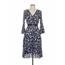 NWT LIKELY Navy White Floral Midi Dress Size 6 Bell Sleeve High Low Ruffle picture