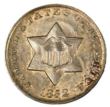 1852 3CS Three Cent Silver- Choice AU Nice OBV/REV Toning- SMH-2716 picture
