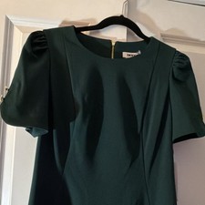 DKNY Women's Green Long Solid Dress Size 2 Short Puff Sleeve Scoop Neck Zip picture