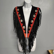 Black Leather Fringe Shawl | Western Cowgirl Shoulder Wrap | Boho Fringe Cape  picture