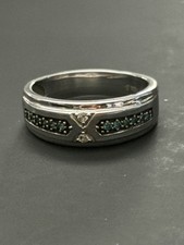 1/6 Ct Blue & White Diamond Wedding Band Mens Ring 10K White Gold Zales picture