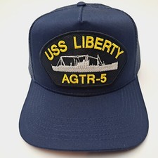 US Navy USS Liberty AGTR-5 Men's Embroidered Patch Cap Hat  Blue Cotton Mesh picture