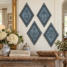 Vintage Homco Wall Plaques Set of 4 Blue Diamond Wall Decor 1971 Made in USA picture