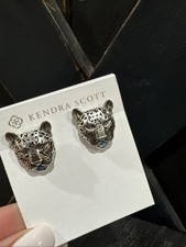 Kendra Scott Maura Vintage Silver Jaguar Stud Earrings Sage Serpentine - NEW picture