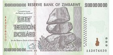 ZIMBABWE 50 TRILLION DOLLARS BANKNOTE 2008 OLD ZIMBABWEAN NOTE (RHODESIA) A-UNC picture