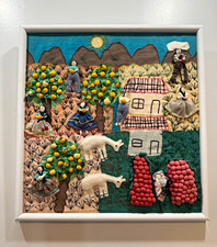 Vintage Peruvian Arpillera Handmade Fabric Textile Wall Art 19