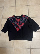 809 VTG 80s Style Plus Of California Black Top XL W/Multicolored Floral Pattern picture