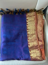 Silk Saree Dark Blue Yellow picture