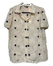 SHEIN CURVE 1X Plus Ivory/Black Polka Dot Lace Collared Button Blouse picture