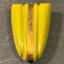 Vintage 1930s Art Deco Olive Green Bakelite Tiered Dress Clip Geometric Brass picture