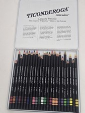 Dixon Ticonderoga Core Lock Artist Quality 24 Colored Pencils Tin Box picture
