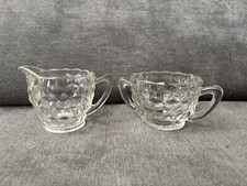 Vintage FOSTORIA AMERICAN Glass Creamer & Sugar Bowl Set Excellent Clean Cond. picture