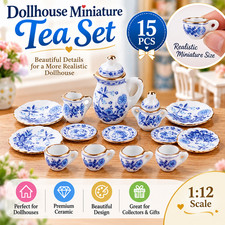 15Pcs 1:12 Dollhouse Miniature Ceramic Tea Set Cups Plates Tableware Decor picture